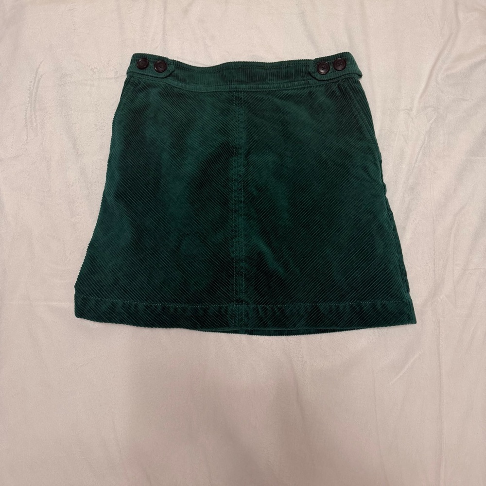 LOFT Forest Green Corduroy Mini Skirt Sz 4 Button Detail Lined Cotttagecore - Picture 2 of 8